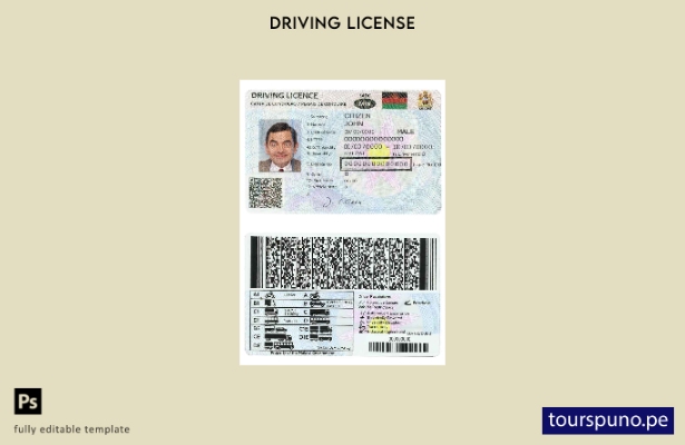 Plantilla de licencia de conducir de Malawi lista para imprimir